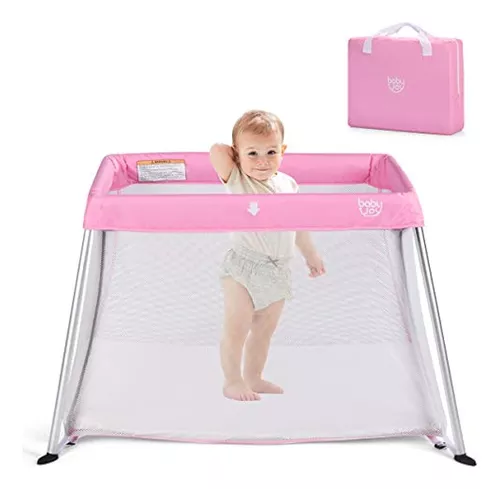 BABY JOY Cuna de bebé, cuna portátil de altura ajustable con caja de  música, estante para juguetes, colchón, malla transpirable y bolsa de  viaje