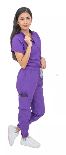 Pijama Quirúrgica Dama Morado Jogger Antifluido Scrubs