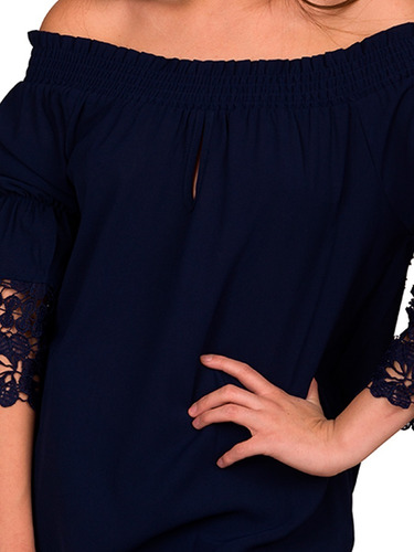 Blusa Moda Mujer Tipo Campesina Encaje Emz8007