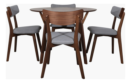 Juego Comedor Nogal Terra 4 Sillas Mesa 100cm Tapiz Gris