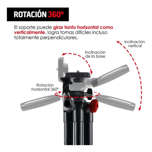 Imagen 3 de 9 de Tripie Para Camara Profesional 360° Portatil 135 Cm Redlemon
