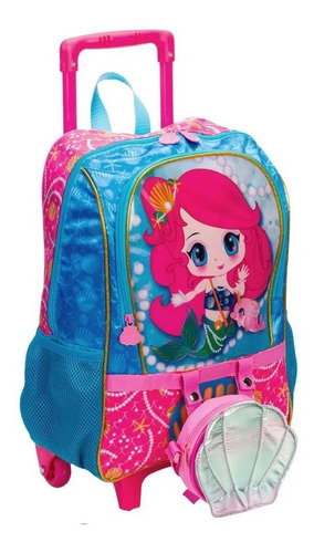 Mochila Sestini Com Rodinhas E Bolsa Y Anime Azul