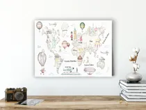 Comprar Cuadro 27x42 Diseño Infantil Mapamundi Bastidor Mapa Mundo