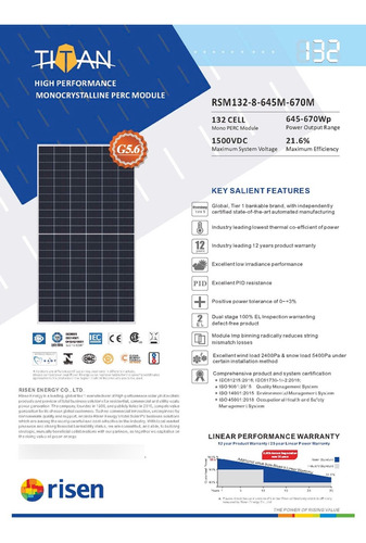 Panel Solar Risen 660w Perc Alta Potencia