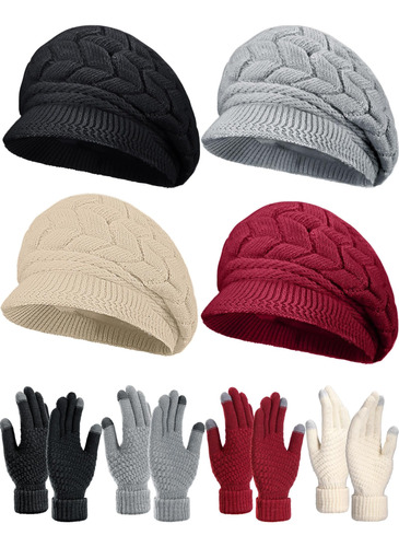 Newcotte Juego 8 Gorros Y Guantes Mujer, Gorro Cálido Niñas,