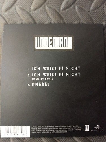 Lindemann Ich Weiss Es Nicht & Knebel Single (Usado)