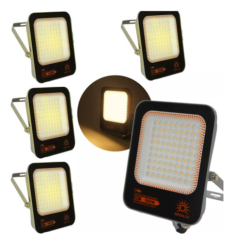 Megaluz Reflector Led Luz Cálida Exterior 50w 5500lm 5pzs 