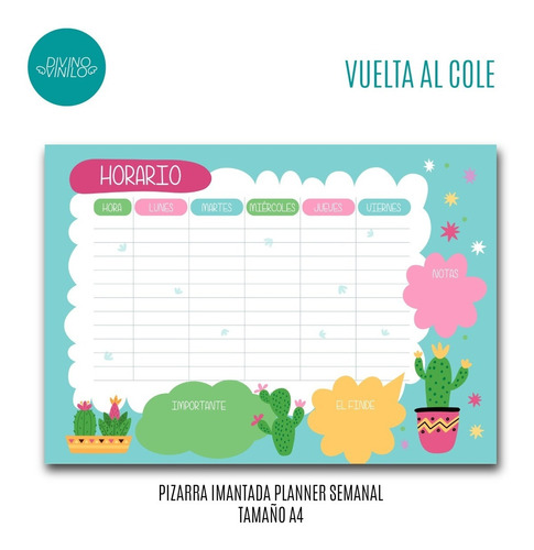 Pizarra Planner Semanal Vinilo Imantado Horario Escolar