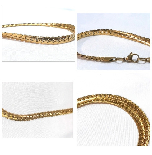 Cadena Barbada Mixta Chapa De Oro 14k 