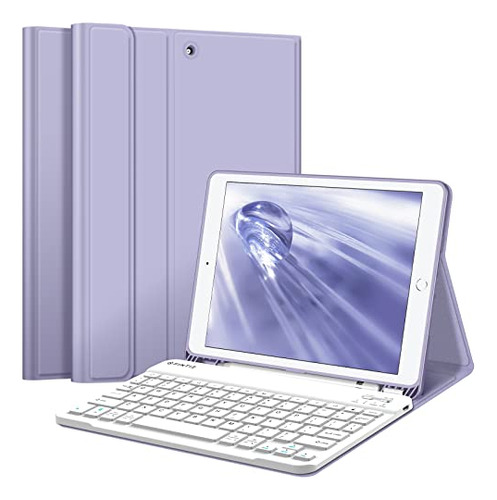 Funda Con Teclado Para iPad 7 Plegable Color Lila Tpu