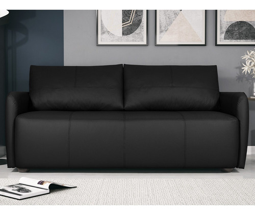 Sofá Decorativo Lily 220cm Couro Preto - Gran Belo