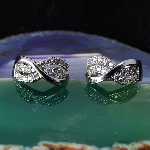 Aretes Tipo Arracadas Oro Blanco 18k Zirconia Cultivadas