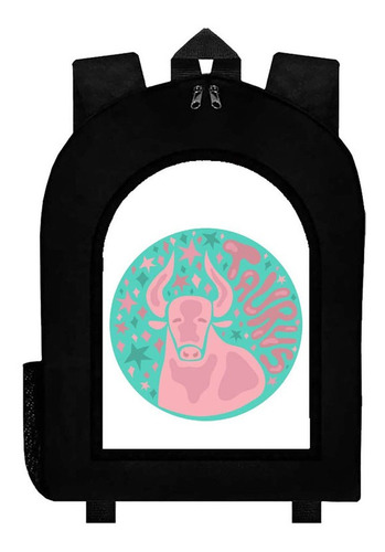 Mochila Negra Zodiaco Tauro  #br7