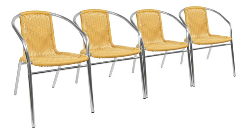 Set X4 Silla Sillón Aluminio Ratan Rattan Apilable Exterior