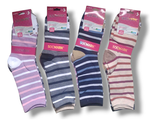 Docena Medias Socmark 3/4 Diseño Mujer Ropa Interior X Mayor Surtidos Sin Elección Rayas Único (36-41)