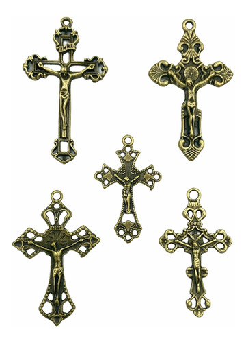 Kit Sortido 50 Crucifixos Vazado Ouro Velho P/terços