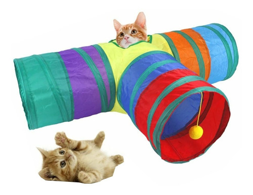 Túnel plegable para gatos en forma de T o Y para mascotas con 3 salidas en color T, de colores