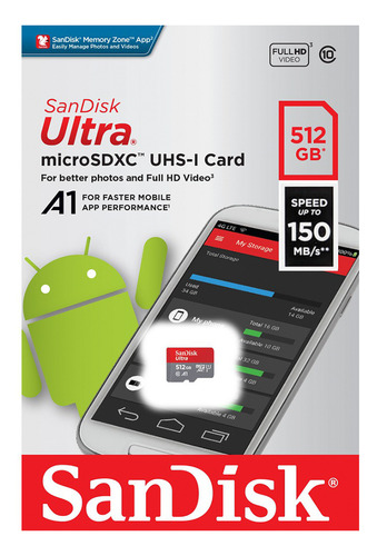 Cartão De Memória Micro Sdxc Sandisk SDSQUAC-512G-GN6MN Ultra 512gb 150mb's