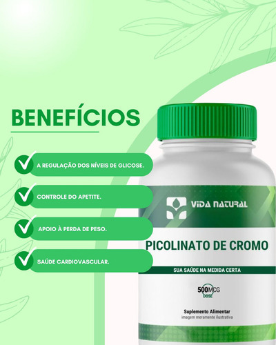 Picolinato De Cromo 500mcg, 120 Cápsulas - Vida Natural Sabor Sem Sabor
