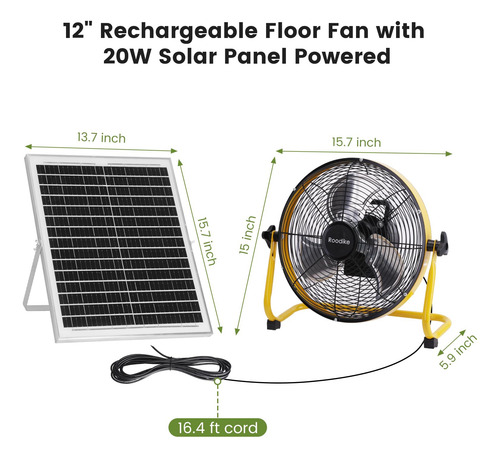 Ventilador De Piso Recargable Solar 12 Pulgadas 18000 Mah