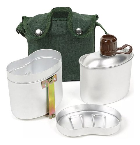 Kit De Cantimplora Portátil De Aluminio Con Taza Y Funda Par