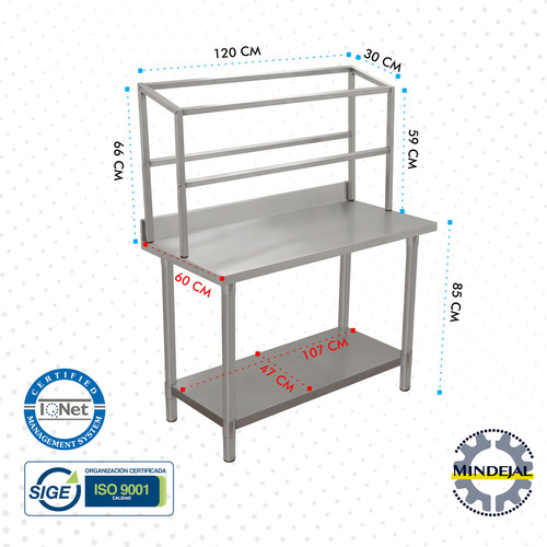 Mesa Con 14 Insertos 1/4 Incluye Tapas Transparente Mindejal Color Gris