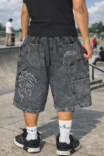 パンツ SUPREXFILTH FRONTZIP BAGGYDENIMSHORTS Bermuda Trip Side Baggy Hard Dragão Tribal Estonada Jorts | Frete