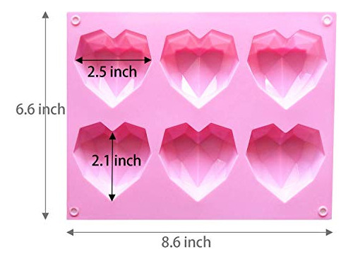 Molde De Silicona Con Forma De Corazón De Diamante En 3d Par