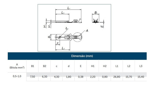 Terminal Espada Faston Macho Longo 6,3mm Com Trava - 1000 Un