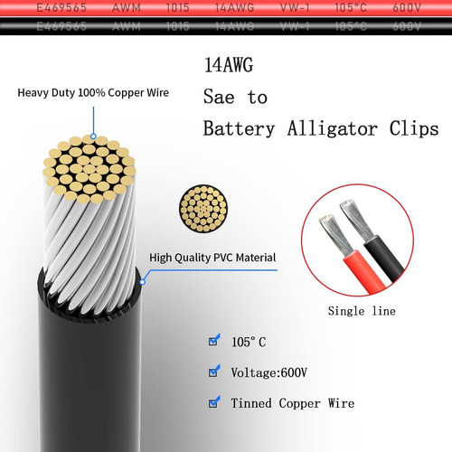 Clip De Cocodrilo Sae Cocodrilo, Conector Sae De 14 Awg...