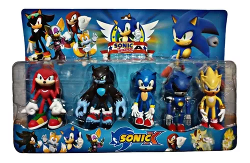 Boneco Sonic - Azul, Amarelo, Preto, Vermelho e Rosa - 14cm