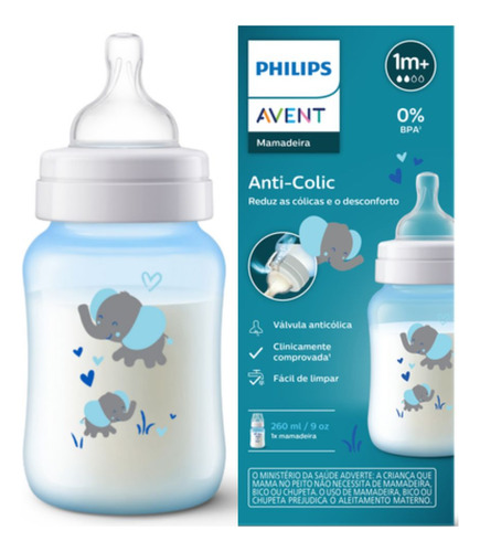 Mamadeira Clássica Anti-colic 260ml Decorada Elefante