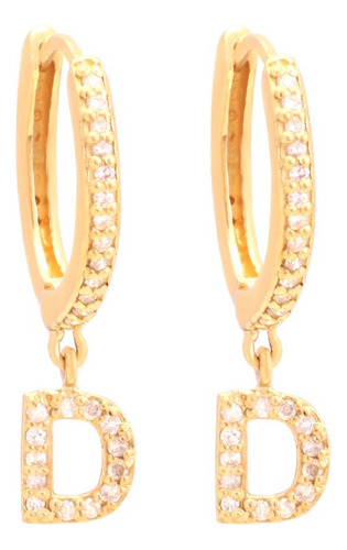 Brinco Argola Com Inicial Letra Em Diamantes No Ouro 18k