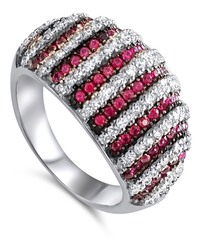 Anillo Plata 925 Domo Fucsia Y Blanco / Aranyjoyas