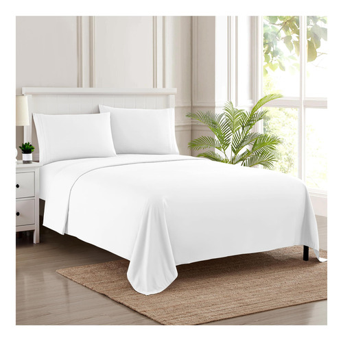 Sábanas Home 1800 Blancas Queen Size Juego Microfibra