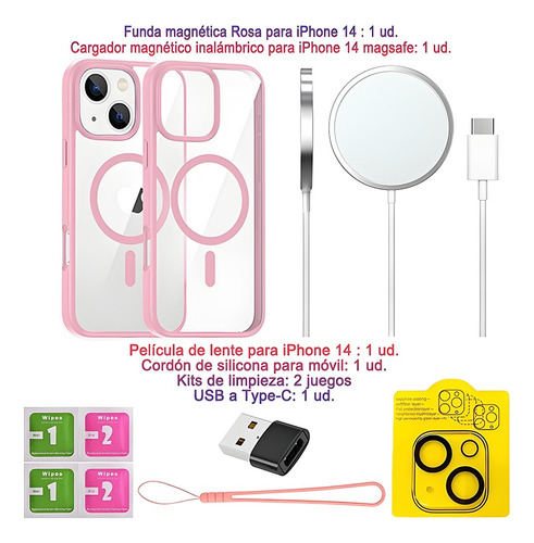 Funda Case Para iPhone 11 12 13 14 15 14pro 15pro 16pro 14pro Max 15pro Max 16pro Max Con Magsafe Rudo Mica Cámara+cargador Inalambrico 7 Kit