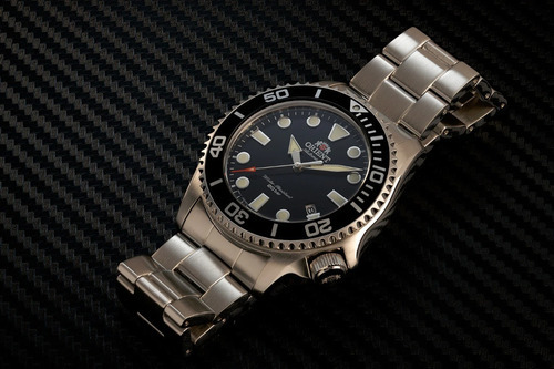 Relógio esportivo mecânico Orient RA-AC0k01b10b Cor da pulseira de relógio eletrônico: cor de fundo prateada, cor de fundo preta