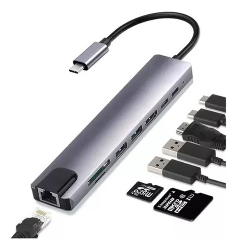 Adaptador Multi-puerto Usb Tipo C Dock Hub A Hdmi Lan 8 En 1