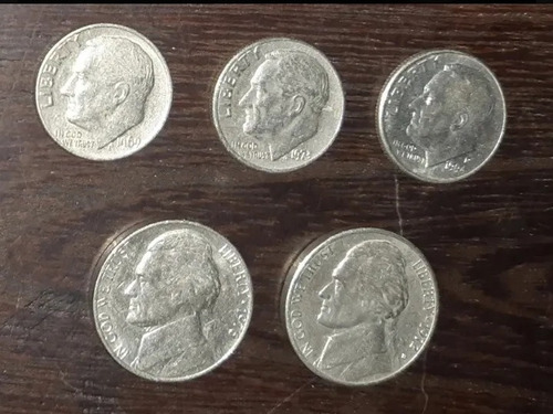 Imagen 1 de 2 de 3 Monedas Eeuu 1 Dime + 2 De 5 Centavos Eeuu