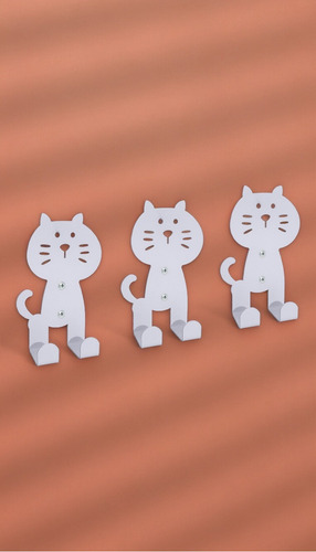 Colgador De Pared Moderno Dibujo De Gatito Colores Color Blanco