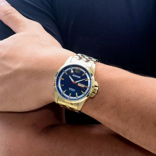 Relógio Magnum Masculino Dourado Automático MA35093A Prova d'água 2 ano de  garantia com carteira em Promoção na Americanas