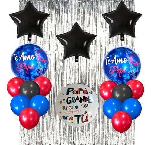 Combo Kit Globos Dia Del Padre Te Amo Papa Fiesta Deco Azul Papá