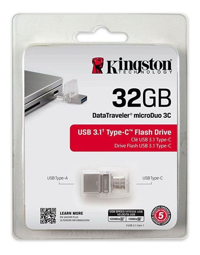 Memoria Usb Microduo Kingston 32gb Otg 3.0 Tipo C Smartphone