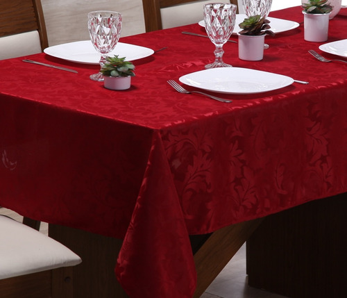 Toalha De Mesa Jacquard Luxo Retangular 8 Cadeiras Vermelho