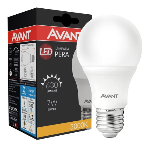 Imagem 2 de 7 de Kit 6 Lâmpadas Led Bulbo Pera Bivolt 7w Luz Amarela Avant