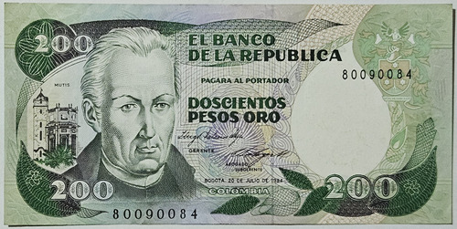 Billete 200 Pesos 20/jul/1984 Colombia Au