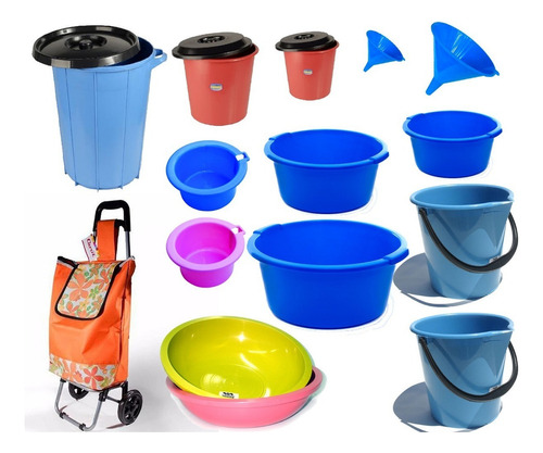 Set Limpieza 22 Balde Fuenton Chango Tacho Basura Plastico!