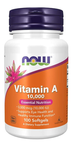 Vitamina A Now Foods 10000 Ui Importada Retinol 100 Cápsulas