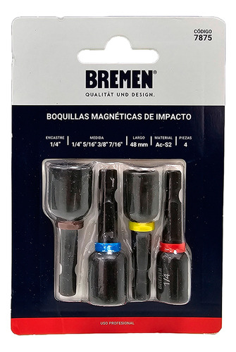 Kit De Boquillas Magneticas 1/4  5/16  3/8  7/16  X 4 Pzs