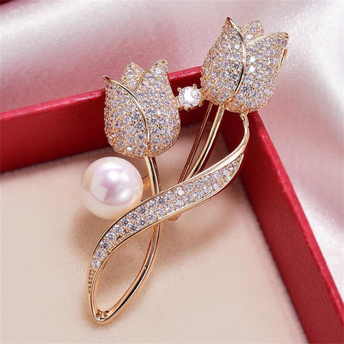 2 Broches De Diamantes De Imitación, Broche De Tulipán,